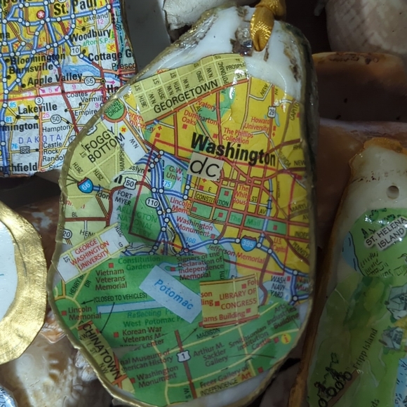 Handcrafted map decoupaged oyster shells pick a city we will make it $15 or2/$25 - Picture 2 of 6